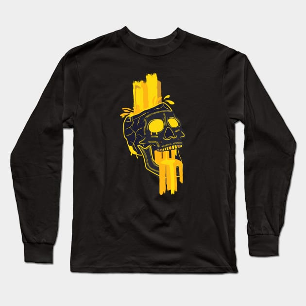 Gold Paint Skull Long Sleeve T-Shirt by PixelSamuel